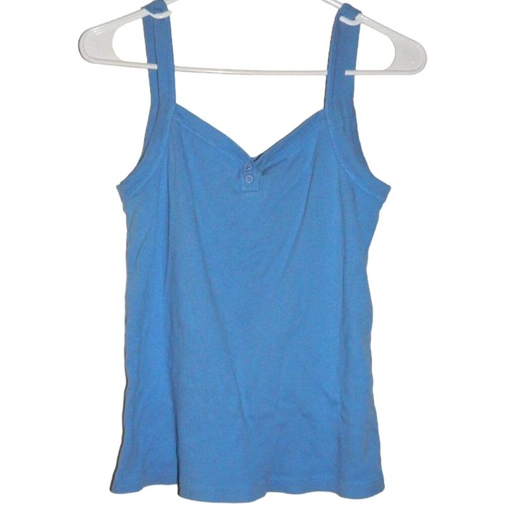 G.H. Bass & Co. Women’s Medium Blue Ribbed Tank Top Sweetheart Neck Stretchy